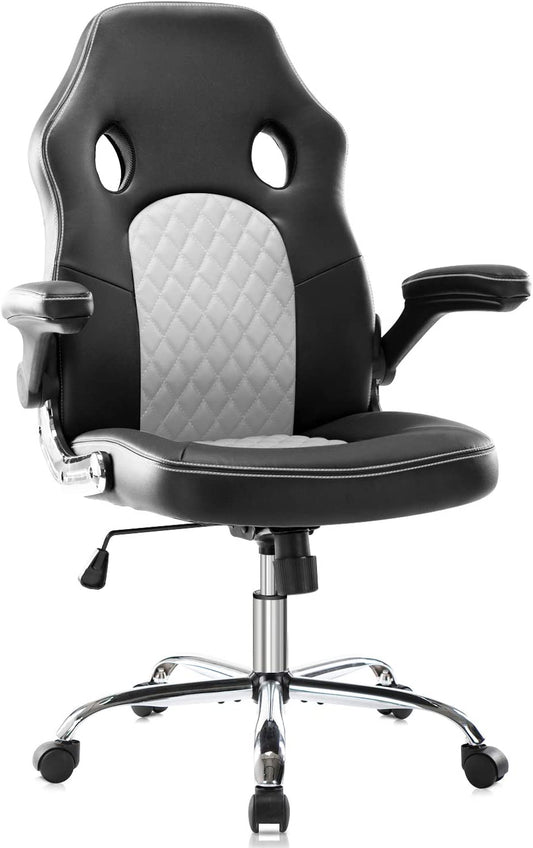 Gaming Chair Ergonomic Office Chair PU Leather Computer Chair High Back Desk Chair Adjustable Swivel Task Chair with Lumbar Support/Adjustable Armrests, White