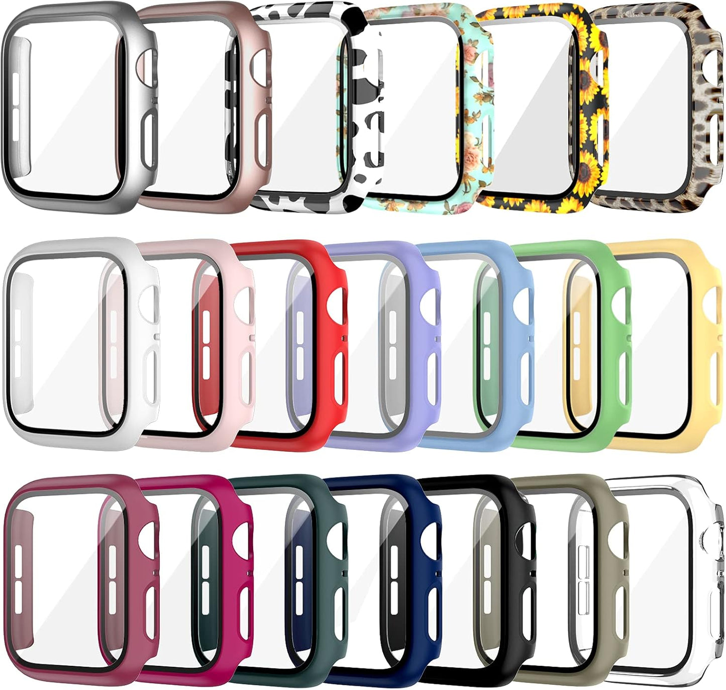 12-Pack Tempered Glass Screen Protector and Hard PC Bumper Case for Apple Watch 44mm SE (2nd Gen), Series 6, 5, and 4 - Scratch Resistant Protection Accessories.