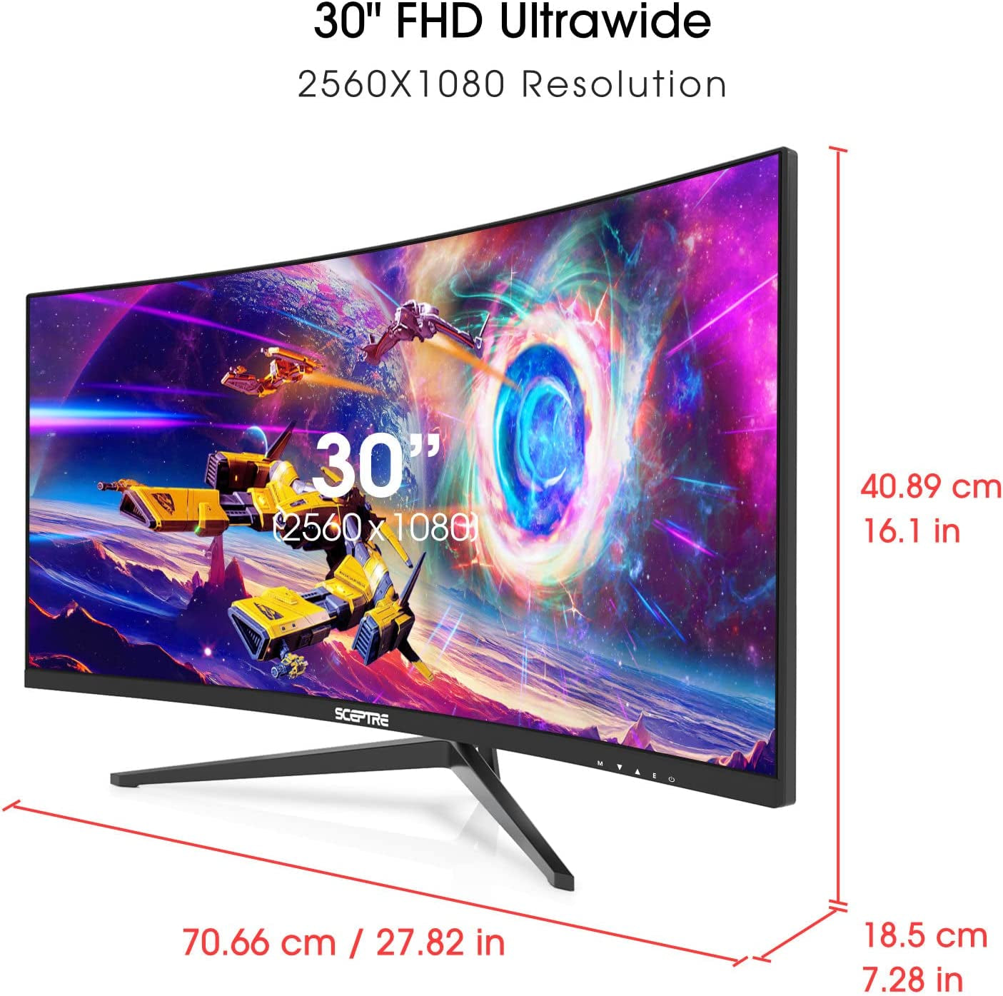 30-Inch Curved Ultra-Wide Gaming Monitor 21:9 2560x1080, 200Hz Refresh Rate, Slim Design, HDMI & DisplayPort, Built-In Speakers, Metal Black (C305B-200UN1).