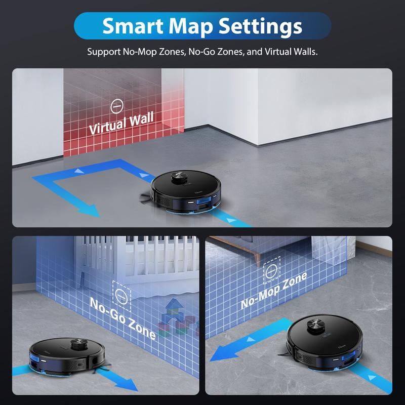 Tikom L9000 Robot Vacuum and Mop Combo with Lidar Navigation, Robotic Vacuum Cleaner with 4000Pa Suction,150Min Max, 14 No-Go Zones, Smart Mapping, Good for Pet Hair, Carpet, Hard Floor Hardwood Floor