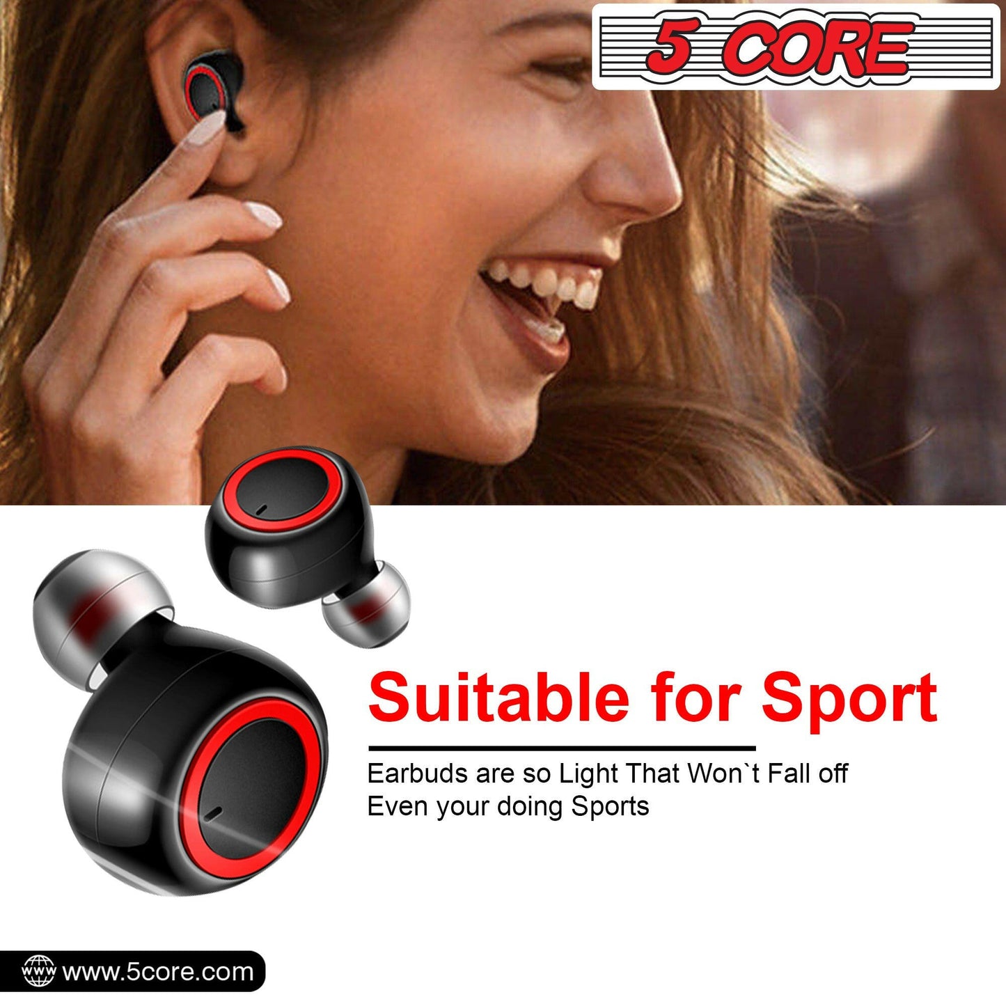 5 Core Wireless Ear Buds Mini Bluetooth Earbud Noise Cancelling