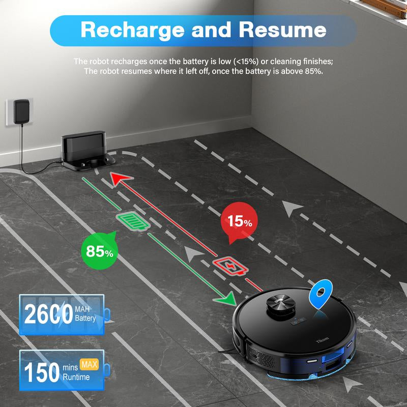 Tikom L9000 Robot Vacuum and Mop Combo with Lidar Navigation, Robotic Vacuum Cleaner with 4000Pa Suction,150Min Max, 14 No-Go Zones, Smart Mapping, Good for Pet Hair, Carpet, Hard Floor Hardwood Floor