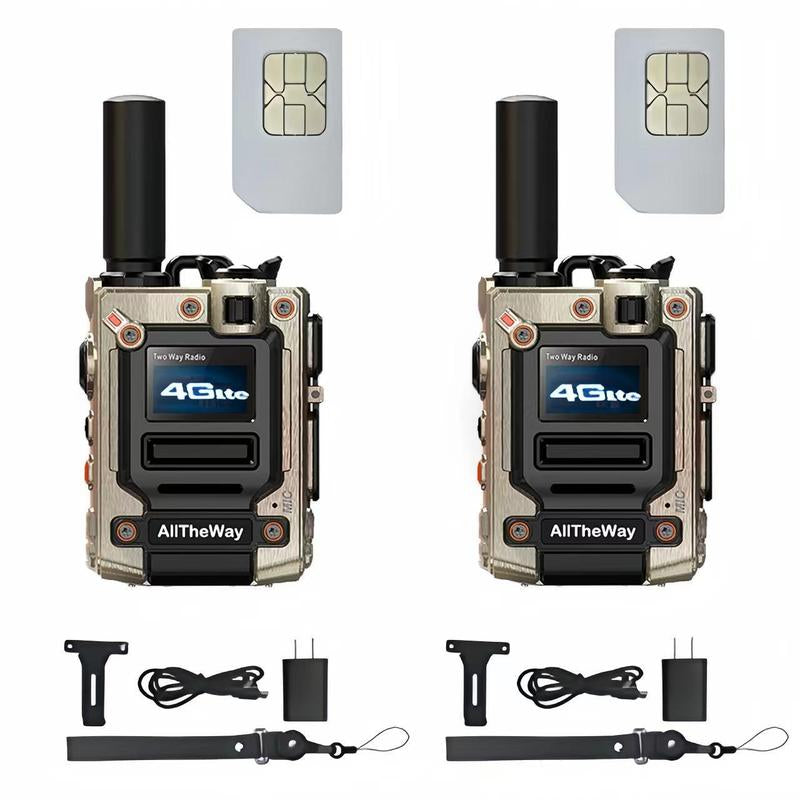 Global Walkie Talkie Unlimited Range & Professional Intercom-Compact Audio with SIM Card Aluminum Clip Communication Durable Chargeable（2 Pack).