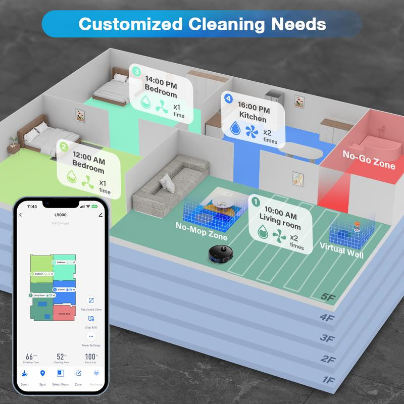 Tikom L9000 Robot Vacuum and Mop Combo with Lidar Navigation, Robotic Vacuum Cleaner with 4000Pa Suction,150Min Max, 14 No-Go Zones, Smart Mapping, Good for Pet Hair, Carpet, Hard Floor Hardwood Floor