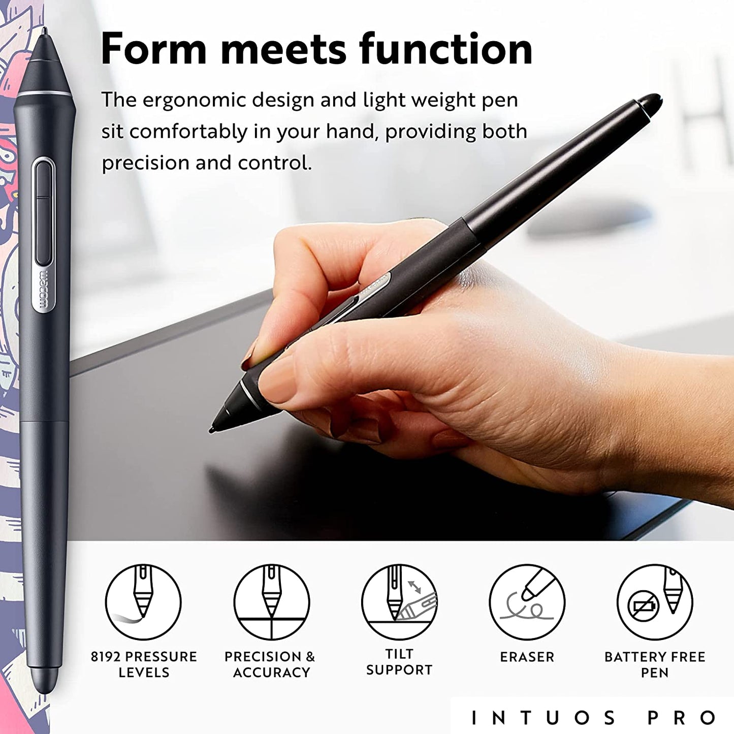 Intuos Pro Bluetooth Drawing Tablet, Small 10.6" X 6.7" Compact Graphics Tablet with Pro Pen 2 & Touch Ring, Creative Multi-Touch Animation Illustration Tablet for Mac and Windows PC