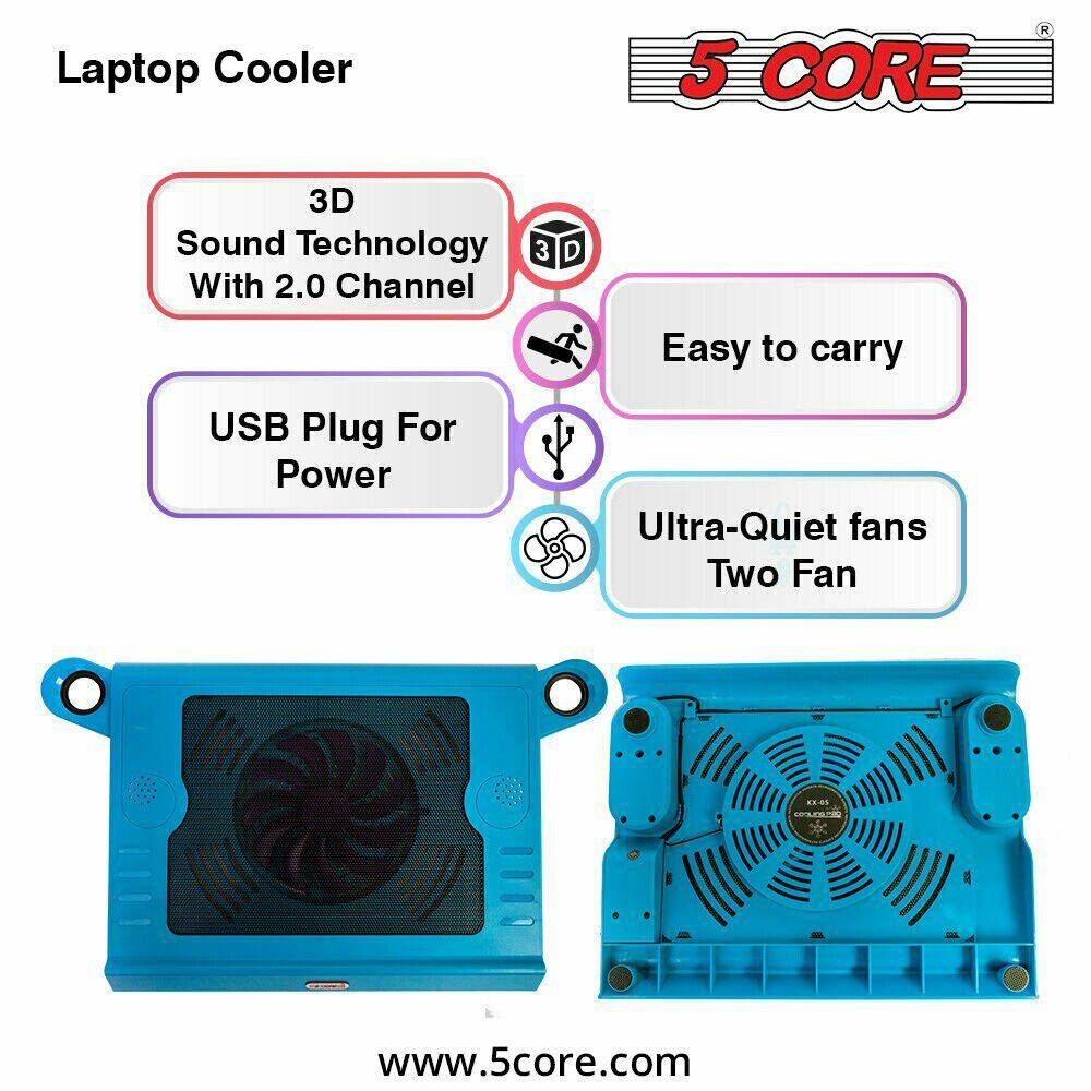 5 Core Laptop Cooler Cooling Pad Ultra-Slim Portable Design USB