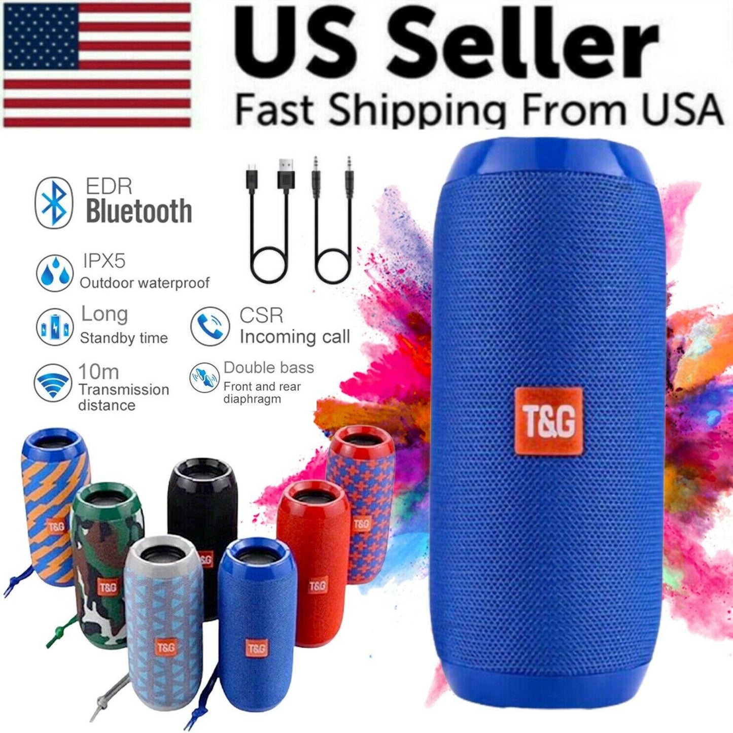 Bluetooth Speaker Wireless Waterproof Outdoor Stereo Bass USB/TF/FM