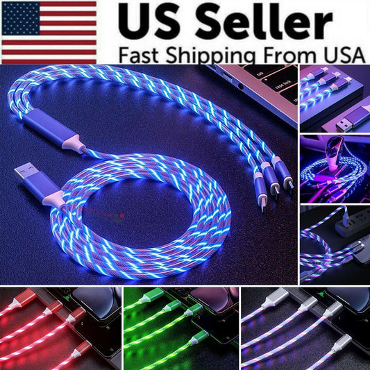 3 in 1 LED Fast Charging Cable Adapter For iPhone Micro USB Type C