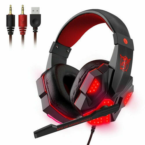 3.5mm Gaming Headset Mic LED Headphones Stereo Bass Surround For PC