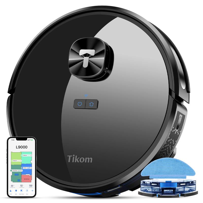 Tikom L9000 Robot Vacuum and Mop Combo with Lidar Navigation, Robotic Vacuum Cleaner with 4000Pa Suction,150Min Max, 14 No-Go Zones, Smart Mapping, Good for Pet Hair, Carpet, Hard Floor Hardwood Floor