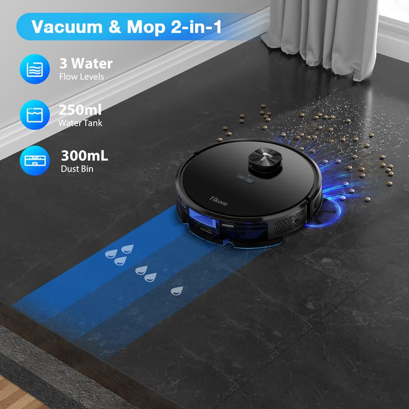 Tikom L9000 Robot Vacuum and Mop Combo with Lidar Navigation, Robotic Vacuum Cleaner with 4000Pa Suction,150Min Max, 14 No-Go Zones, Smart Mapping, Good for Pet Hair, Carpet, Hard Floor Hardwood Floor