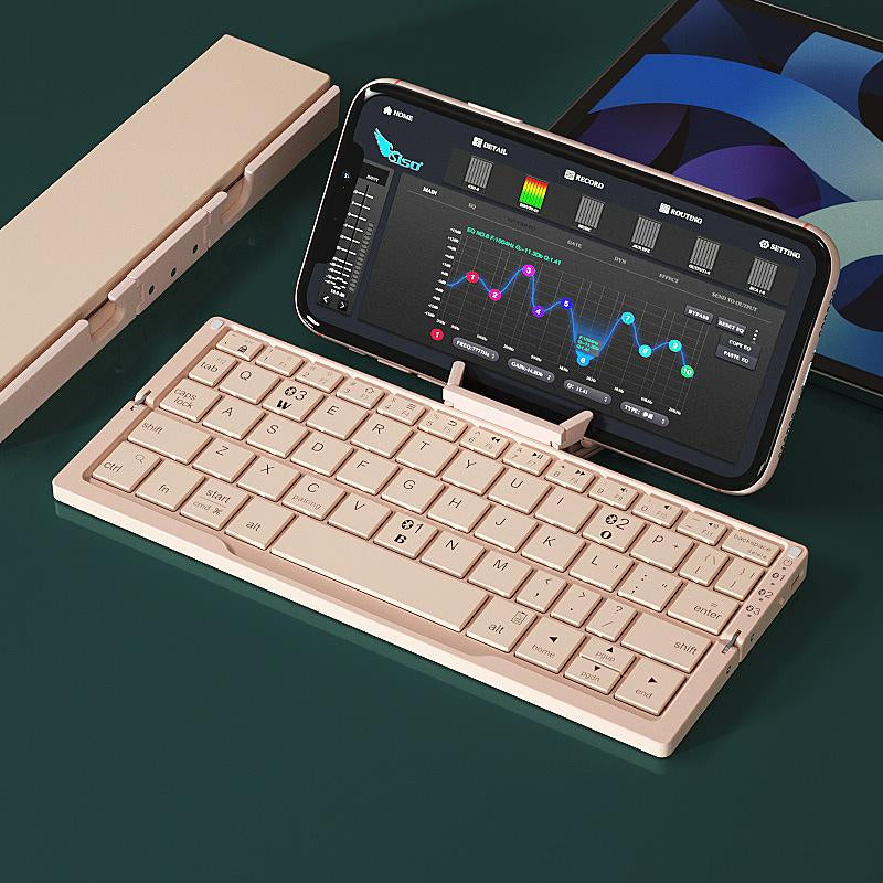 Pockettype Wireless Mini Folding Bluetooth Keyboard with Stand for iOS and Android.