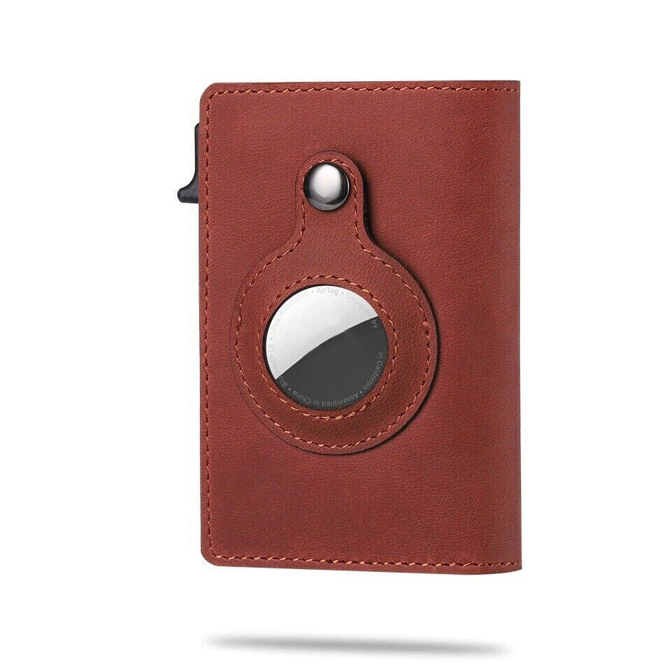 For Airtag Wallet Case Genuine Leather Credit Card Holder Magnetic Air Tag Cover