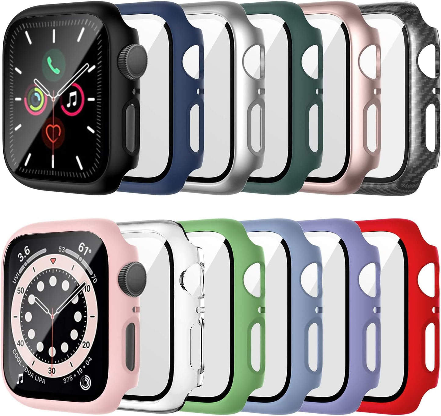 12-Pack Tempered Glass Screen Protector and Hard PC Bumper Case for Apple Watch 44mm SE (2nd Gen), Series 6, 5, and 4 - Scratch Resistant Protection Accessories.