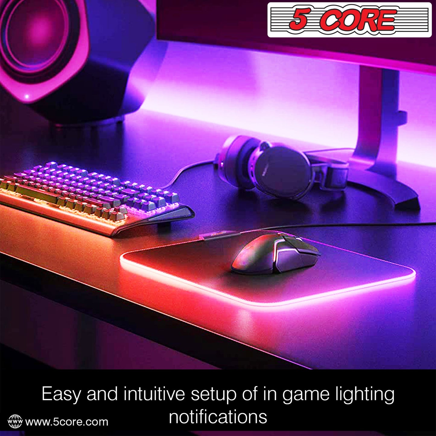 5Core Gaming Mouse Pad RGB 12 Light Modes 2 Zone Desk Mouse Mat w