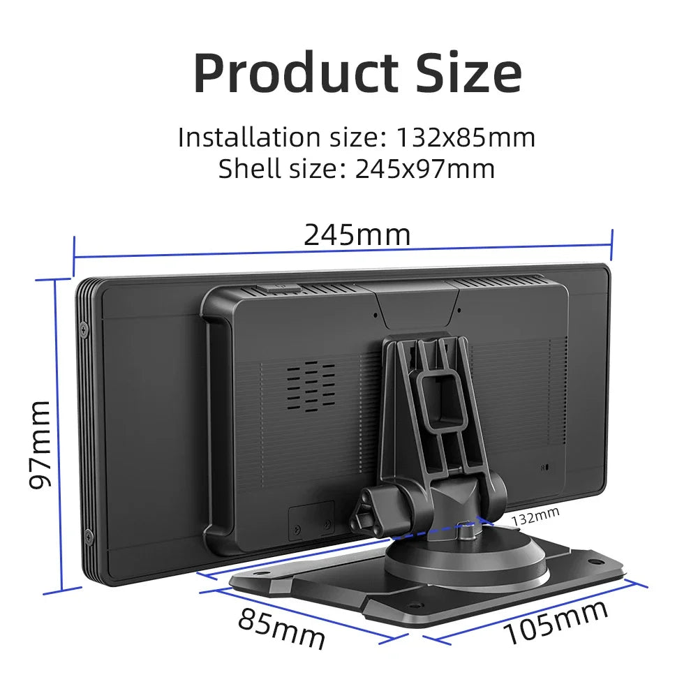 10.26-Inch Wireless Car Monitor with CarPlay/Android Auto, HD Screen, Bluetooth FM Transmitter, and USB/TF Video Player.