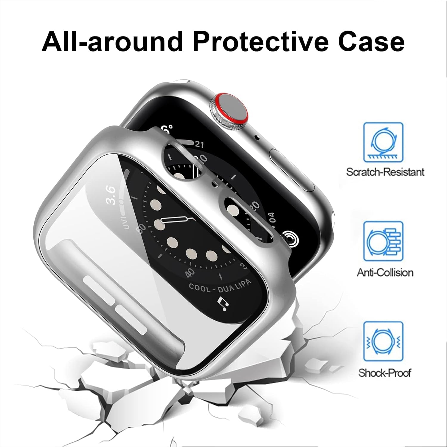 12-Pack Tempered Glass Screen Protector and Hard PC Bumper Case for Apple Watch 44mm SE (2nd Gen), Series 6, 5, and 4 - Scratch Resistant Protection Accessories.