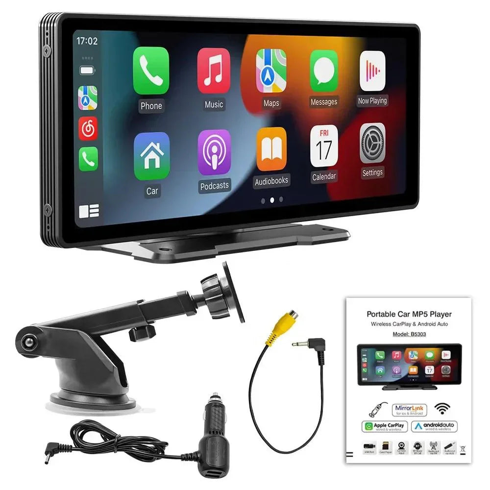 10.26-Inch Wireless Car Monitor with CarPlay/Android Auto, HD Screen, Bluetooth FM Transmitter, and USB/TF Video Player.