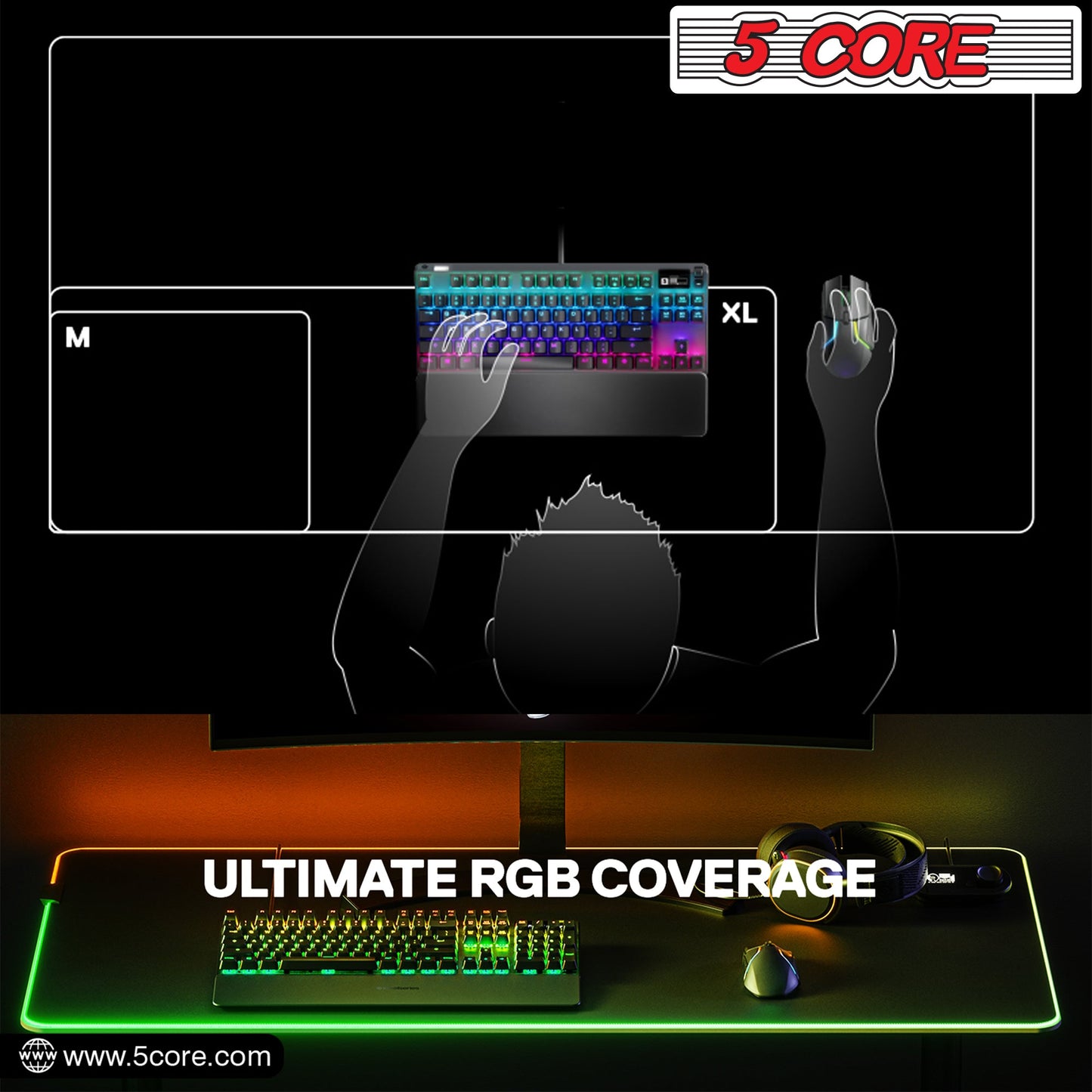 5Core Gaming Mouse Pad RGB 12 Light Modes 2 Zone Desk Mouse Mat w