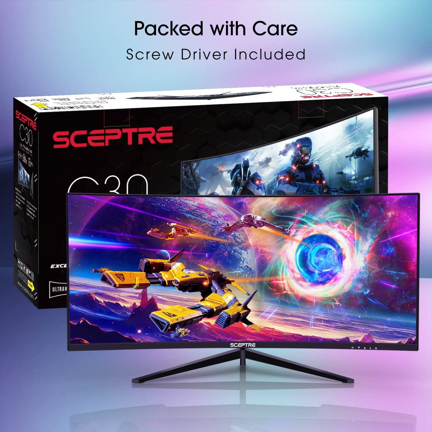 30-Inch Curved Ultra-Wide Gaming Monitor 21:9 2560x1080, 200Hz Refresh Rate, Slim Design, HDMI & DisplayPort, Built-In Speakers, Metal Black (C305B-200UN1).