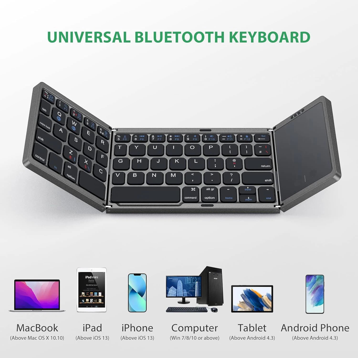 Portable Mini Bluetooth Wireless Foldable Keyboard with Touchpad for Mac, iOS, Android, Windows, and Tablets - Russian Layout.