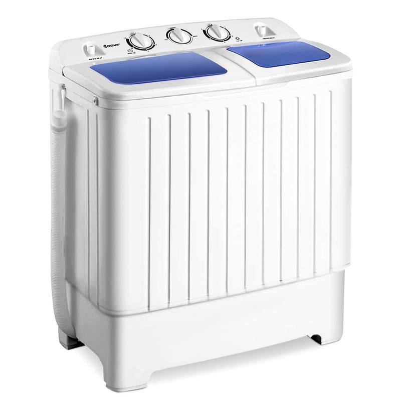 Costway Portable Semi-Automatic Twin-Tub Washing Machine W/ Control Knobs, Timer Control, Built-In Pump Drain, Durable Design, Compact Laundry Washer for RV, Apartments and Dorms.