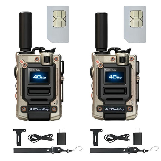 Global Walkie Talkie Unlimited Range & Professional Intercom-Compact Audio with SIM Card Aluminum Clip Communication Durable Chargeable（2 Pack).