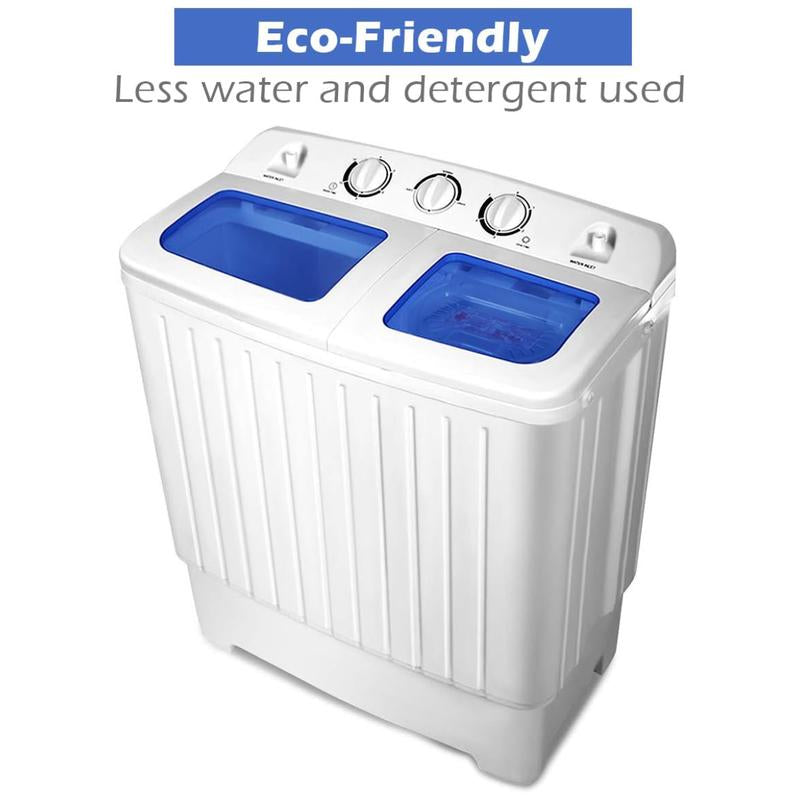 Costway Portable Semi-Automatic Twin-Tub Washing Machine W/ Control Knobs, Timer Control, Built-In Pump Drain, Durable Design, Compact Laundry Washer for RV, Apartments and Dorms.