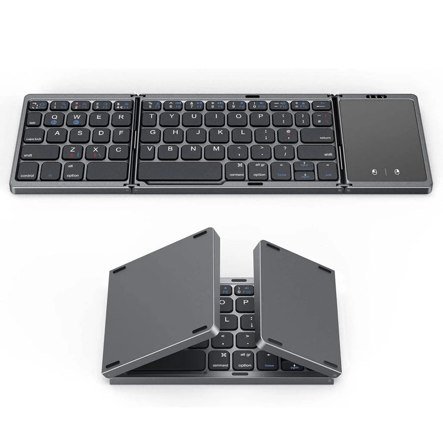 Portable Mini Bluetooth Wireless Foldable Keyboard with Touchpad for Mac, iOS, Android, Windows, and Tablets - Russian Layout.