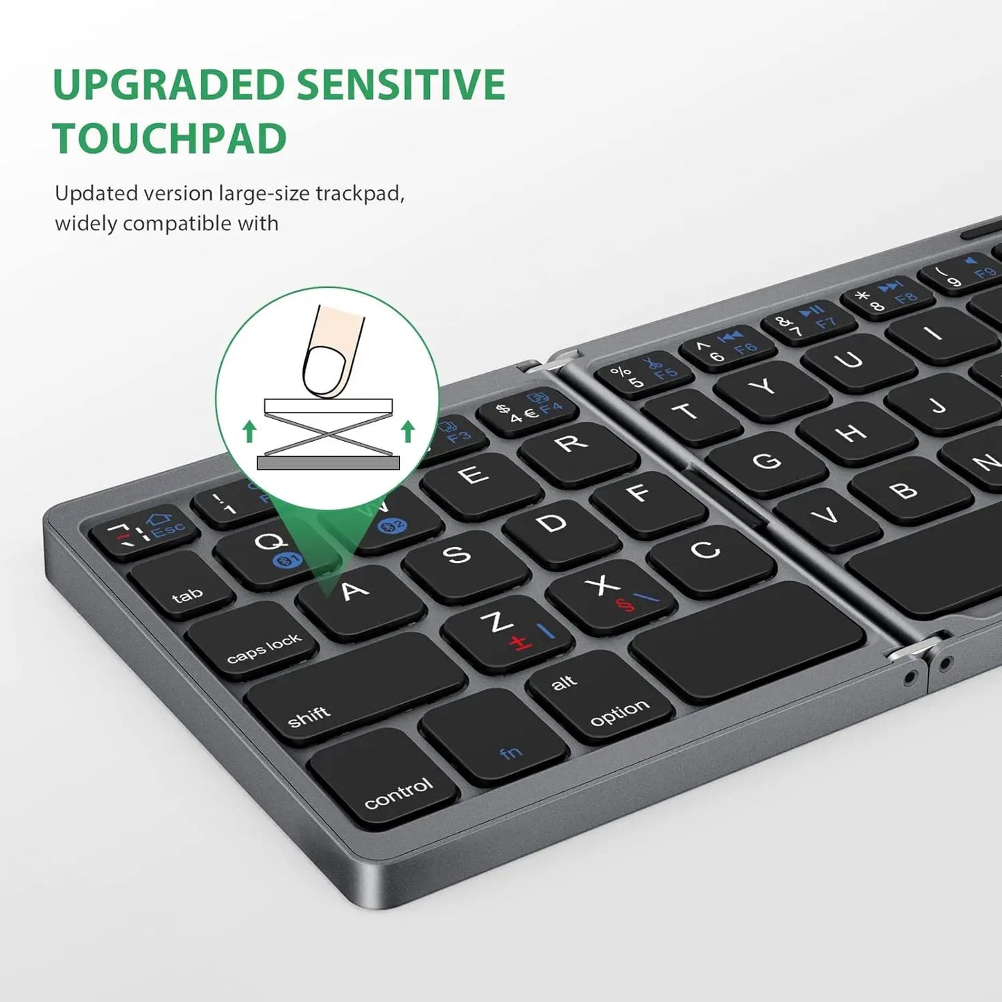 Portable Mini Bluetooth Wireless Foldable Keyboard with Touchpad for Mac, iOS, Android, Windows, and Tablets - Russian Layout.