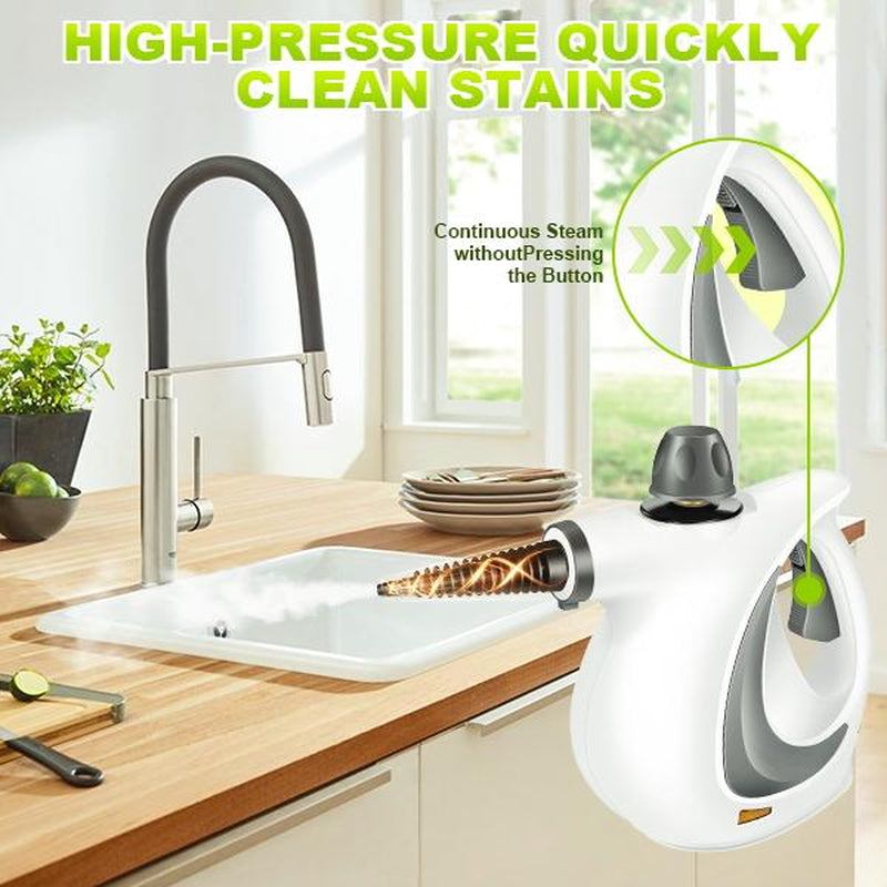 Redhut Pressurized Handheld Multi-Surface Natural Steam Cleaner with 12 Pcs Accessories, Multi-Purpose Steamer for Home Use, Cleaning Floor, Kitchen and Car