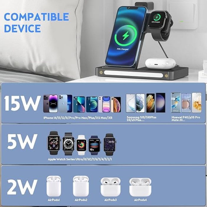 Foldable 3 In 1 Fast 15w QI Wireless Charging Station