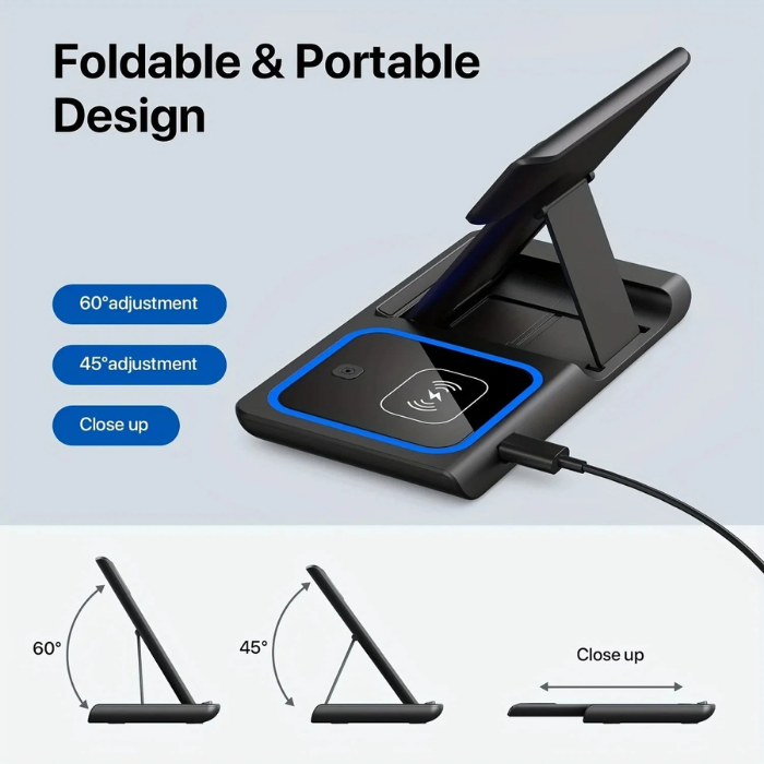 Foldable 3 In 1 Fast 15w QI Wireless Charging Station