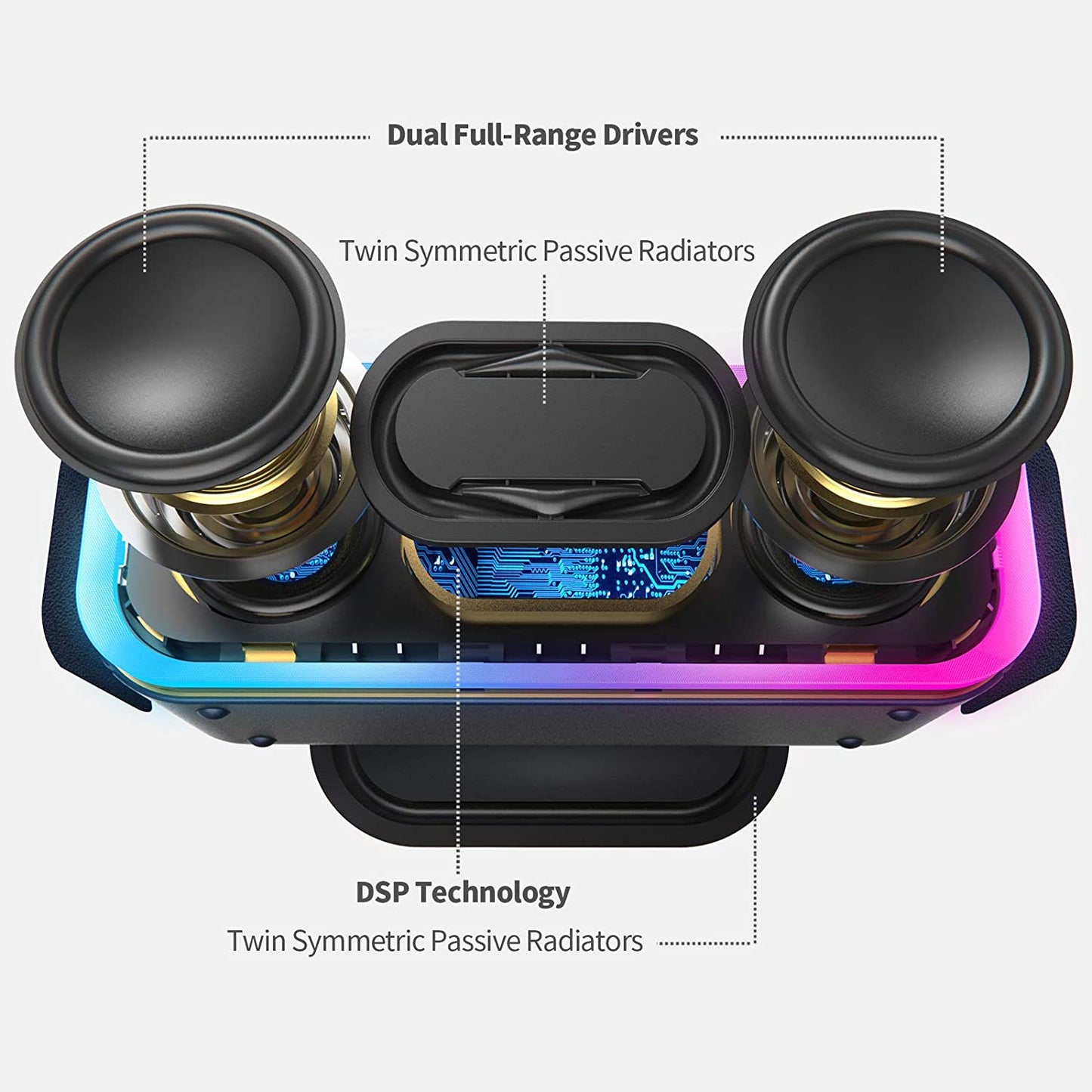 Soundbox Pro+ Bluetooth Speaker - 24W Stereo Sound, Enhanced Bass, IPX6 Waterproof, 15-Hour Playtime, Wireless Stereo Pairing, Multi-Color Lighting, Portable for Outdoor, Home, Party, and Beach Use