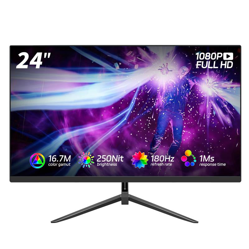 FNT 24'' Curved Gaming Monitor - 180Hz, 1Ms, FHD 1080P, R1800, Dual HDMI & Displayport, Eye Care, Built-In Speakers, Black