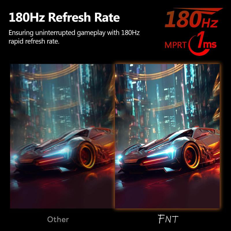 FNT 24'' Curved Gaming Monitor - 180Hz, 1Ms, FHD 1080P, R1800, Dual HDMI & Displayport, Eye Care, Built-In Speakers, Black