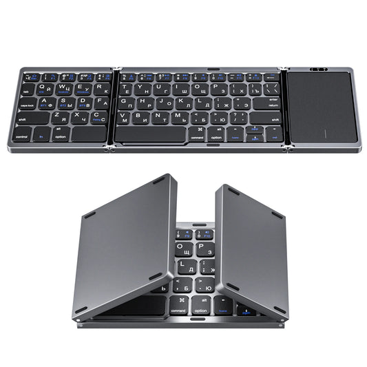 Portable Mini Bluetooth Wireless Foldable Keyboard with Touchpad for Mac, iOS, Android, Windows, and Tablets - Russian Layout.