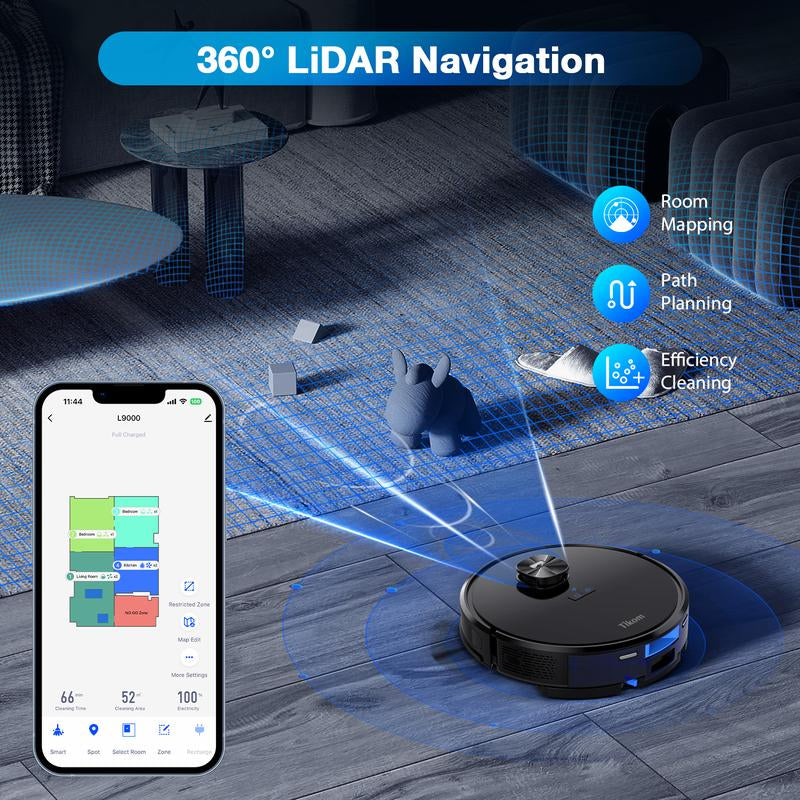 Tikom L9000 Robot Vacuum and Mop Combo with Lidar Navigation, Robotic Vacuum Cleaner with 4000Pa Suction,150Min Max, 14 No-Go Zones, Smart Mapping, Good for Pet Hair, Carpet, Hard Floor Hardwood Floor