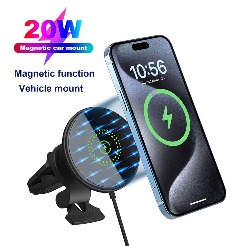 FDGAO 20W Magnetic Car Wireless Fast Charger, Car Phone Holder with Charging Function, Universal Car Phone Navigation Bracket for Iphone 16 15 14 13 12 Pro Max 16 15 14 plus 13 12 Mini Iphone Holder