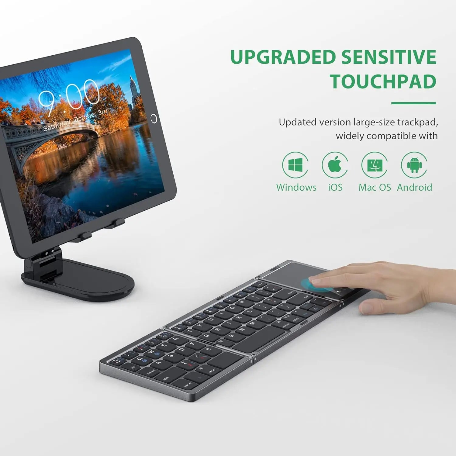 Portable Mini Bluetooth Wireless Foldable Keyboard with Touchpad for Mac, iOS, Android, Windows, and Tablets - Russian Layout.