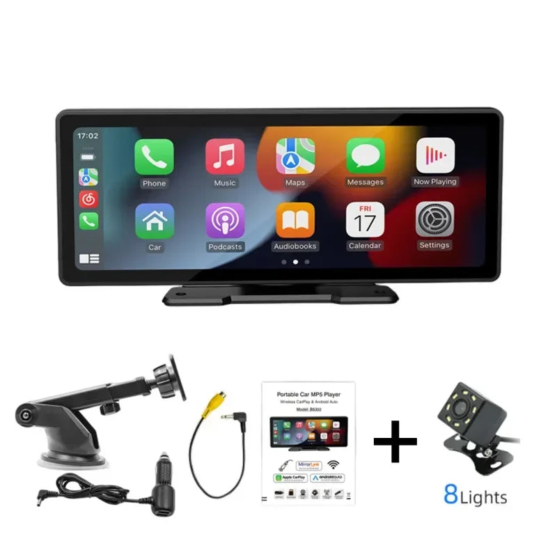 10.26-Inch Wireless Car Monitor with CarPlay/Android Auto, HD Screen, Bluetooth FM Transmitter, and USB/TF Video Player.